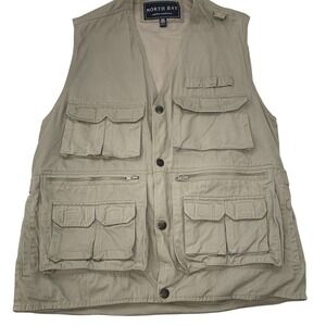 North Bay Khaki‎ Utility Vest Men Small Hiking Fishing  Pockets 100% Cotton